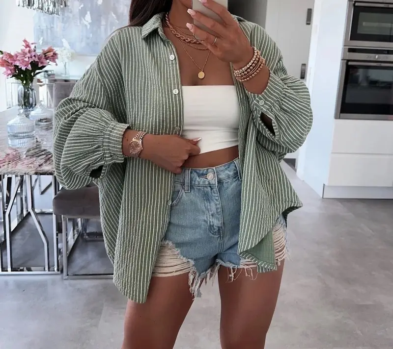 ESTEE BROWN - Wholesale Button Down Shirt - Women's - Printed cotton gauze striped shirt - 6218-20