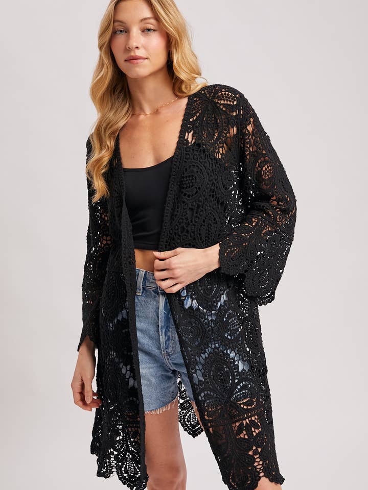 Bluivy – Engroshandel Cardigan - Dame – Bluivy hæklede cardigan med åbent front og klokkeærmer3