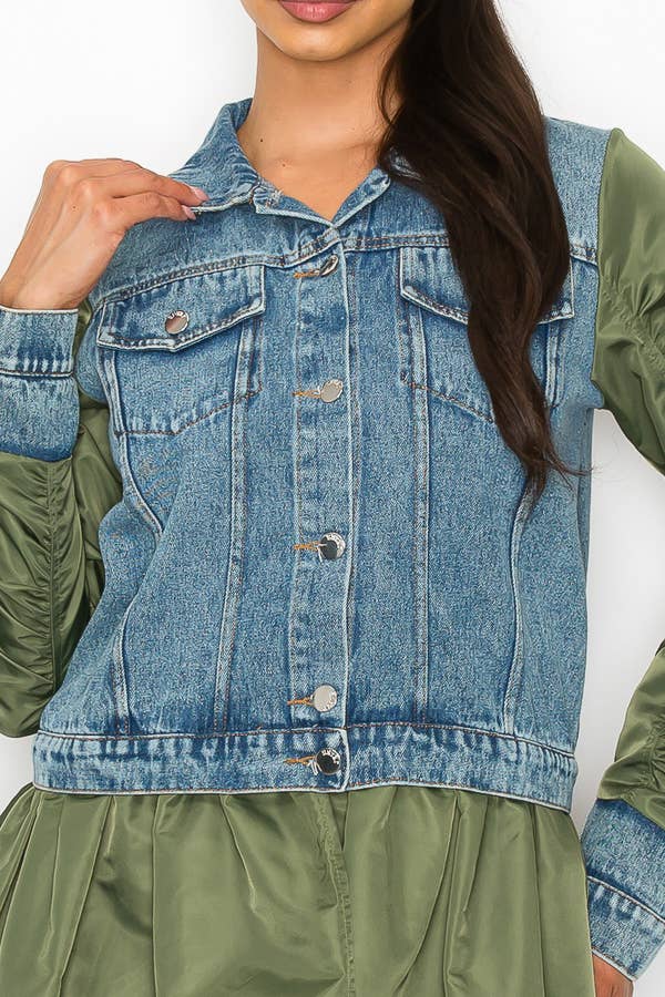 Shop Michella – Casaco de ganga - Mulher por atacado – JAQUETA DE CONTRASTE DENIM BOMBER12