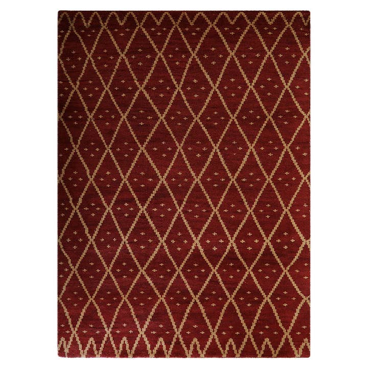 Hand Knotted Wool Area Rug Geometric Red Gold N01118 for wholesale on Faire