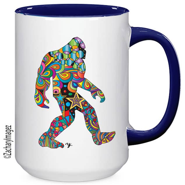 Colorful Bigfoot 15oz Ceramic Mug for wholesale by Zachary Imagez