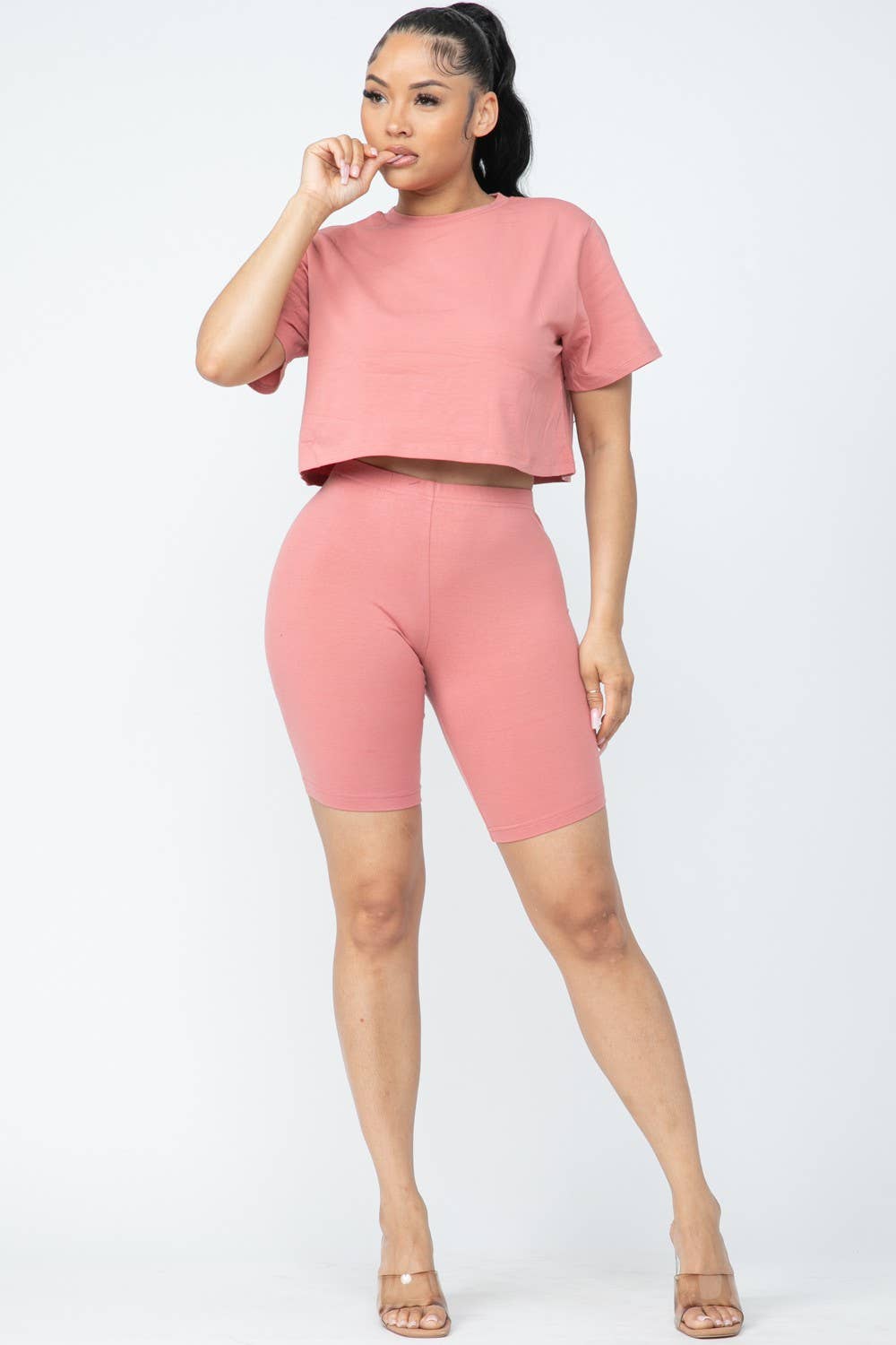 Boswell - Wholesale Top & Short Set (NOT Loungewear) - Women's - Biker Short Set With Short Sleeve Crop6