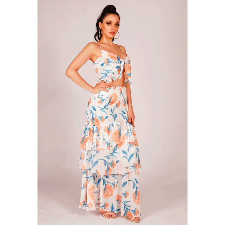 Floral Printed 2 Pieces Maxi Skrit Set for wholesale by Chicways