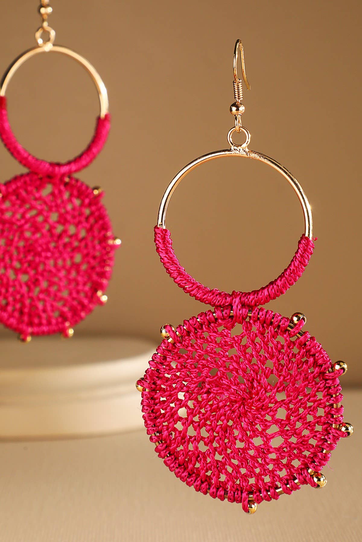 Urbanista - Wholesale Dangle Earrings - Rattan Knitted Round Tiers  Drop Earring 10