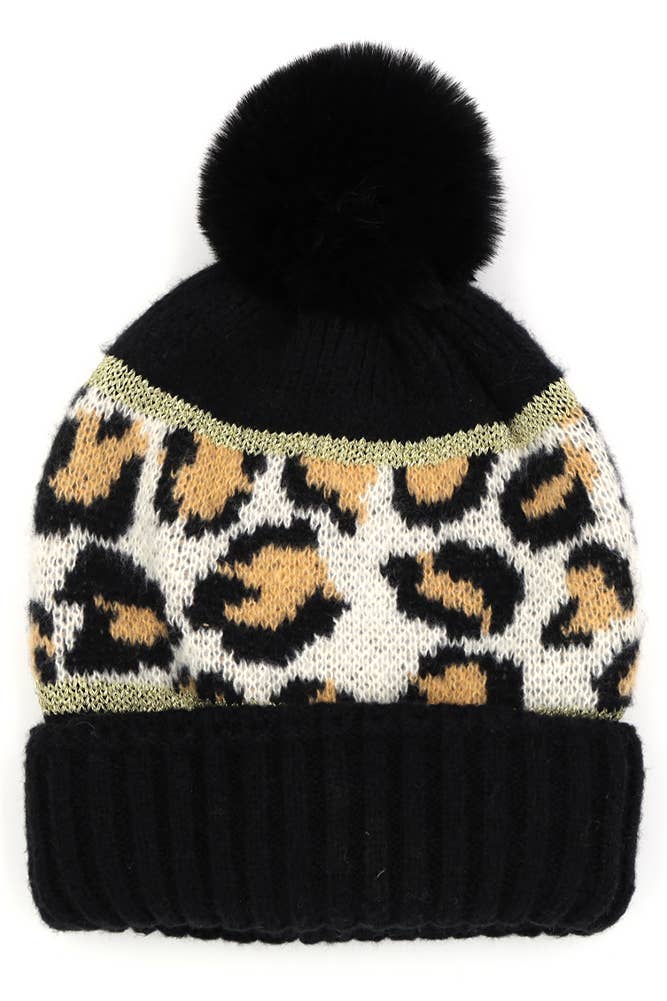 Hana – wholesale Beanie – Women's – Leopard PomPom Beanie2