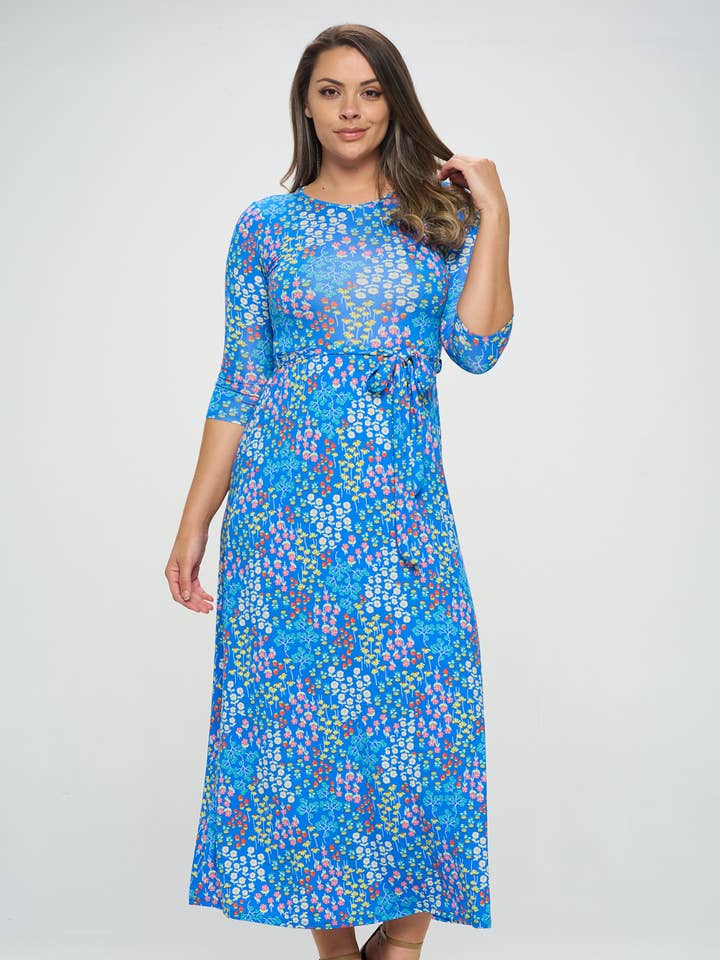 3Q Sleeve Knit Floral Maxi Dress for wholesale by Anna & Sarah Plus