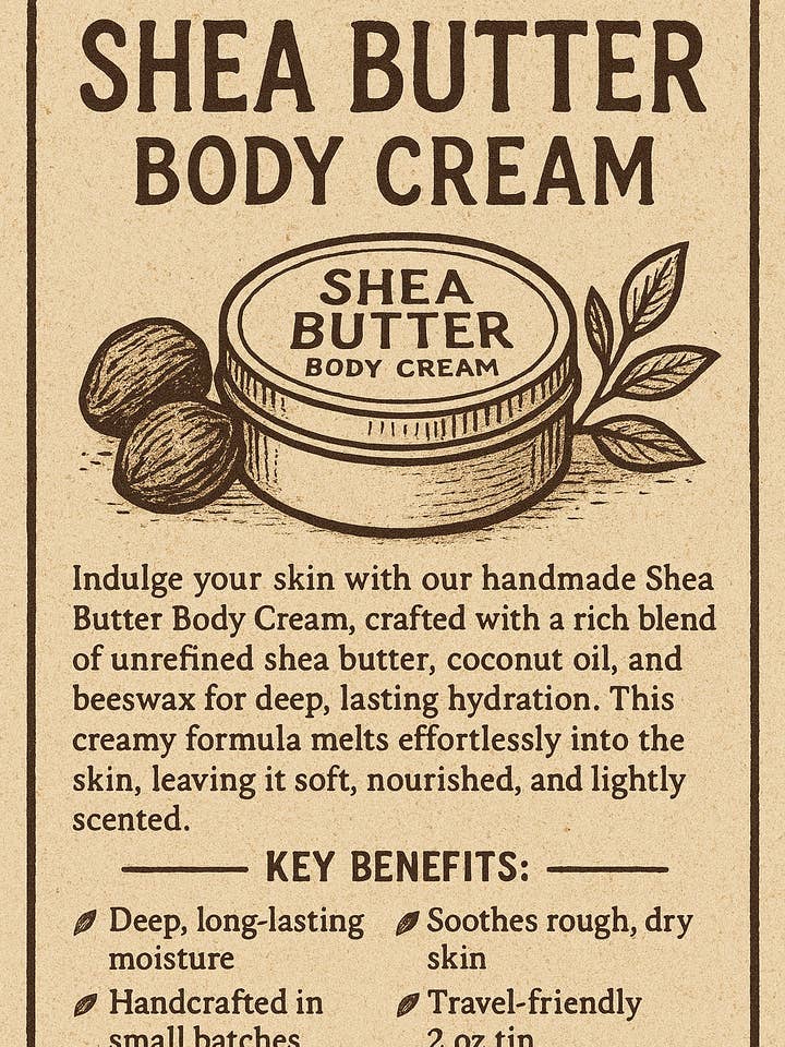 Shea Butter Body Cream | Natural Moisturizing 2 oz Tin for wholesale by Ginger & Pine Apothecary