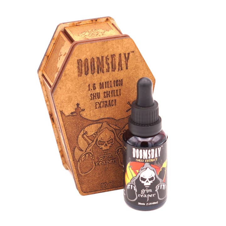 Dorset Chilli Ltd – wholesale Hot sauce – Grim Reaper - Doomsday - 1.6m Scoville Chilli Pepper Extract in Laser-Etched Coffin