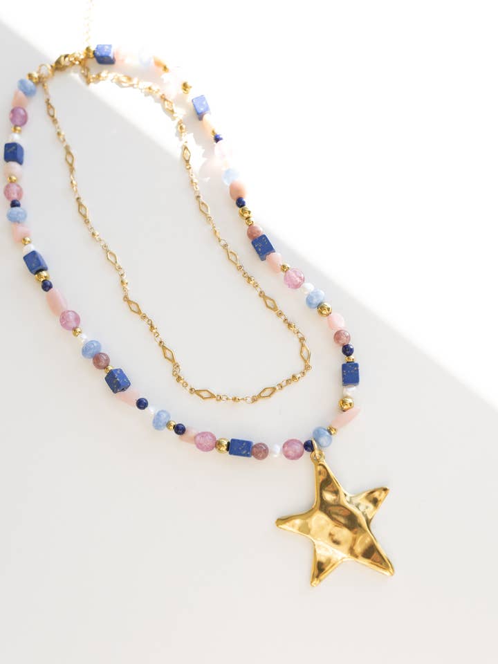 Ziggy Star Layered Necklace - Blue for wholesale by BELJOY