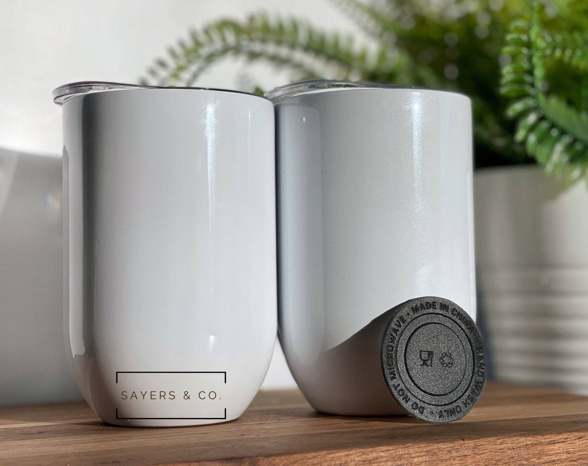 Sayers & Co. – Engroshandel Thermokop – 12 oz rustfrit stålvakuumkrus til hvidvin, lige kant, hvid og med hvid glitter – sublimation og vinyl tommer til engros5