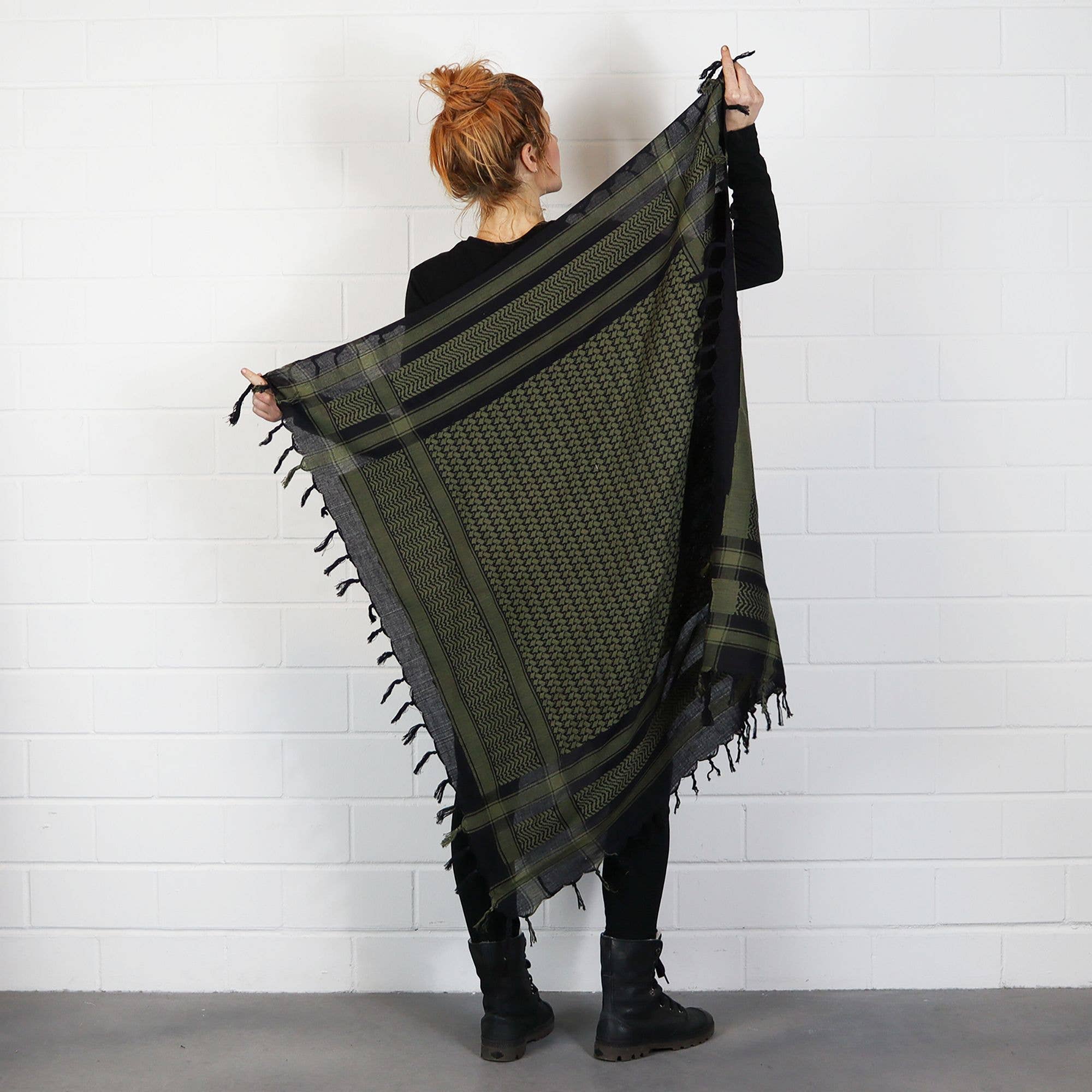 Tribal Trade GmbH – Großhandel Schal – Unisex – Palituch - Schwarz - Grün-Olivgrün - Kufiya PLO Tuch8