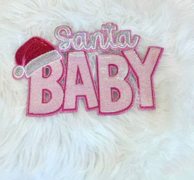 sequinandstiches - Wholesale Patch - Sequin Santa Baby, 11 inch patch, Christmas Patch, Iron On Patch, Holiday Patch, DIY Patch, Sweatshirt Patch. Pink Patch0
