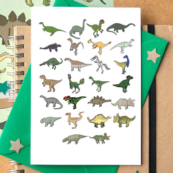 Dinosaur Alphabet Card for wholesale by Becka Griffin Illustration