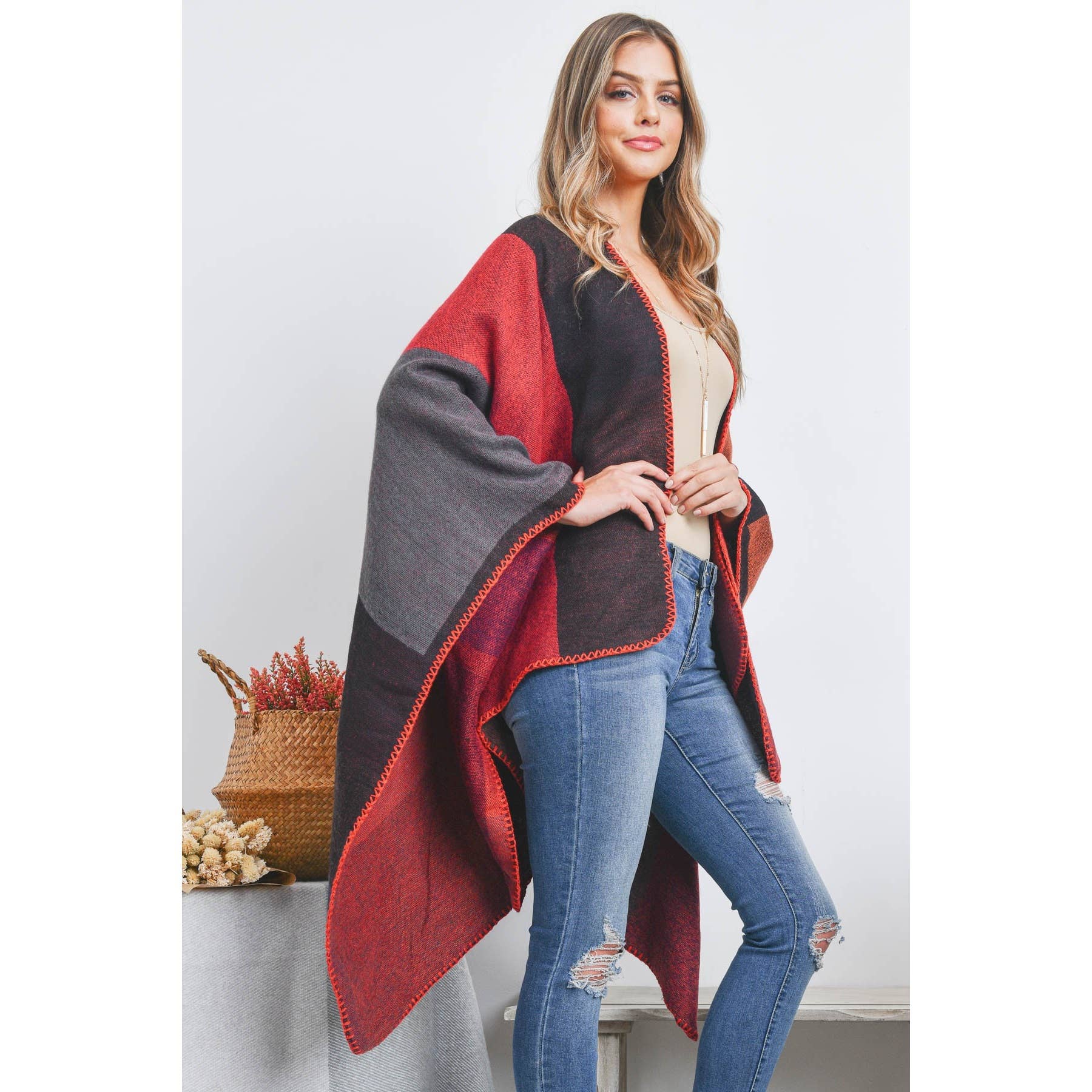 Love and Repeat - Vente Poncho – femme - Poncho cache-cœur rectangulaire géométrique Ruana6