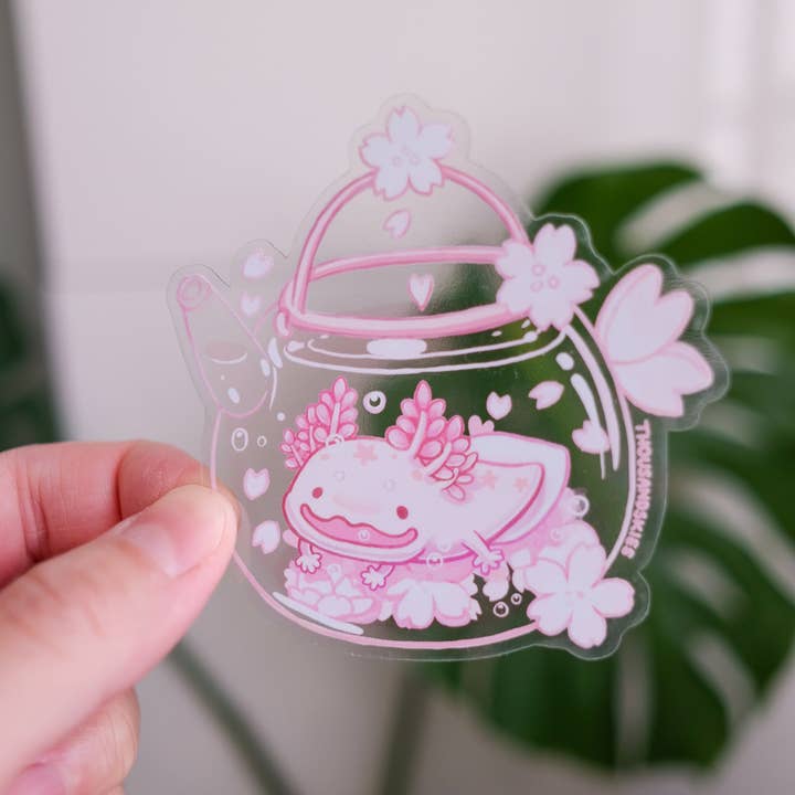 Thousand Skies - Wholesale Sticker - Vinyl Sticker (Transparent) Cherry Blossom Axolotl Tea