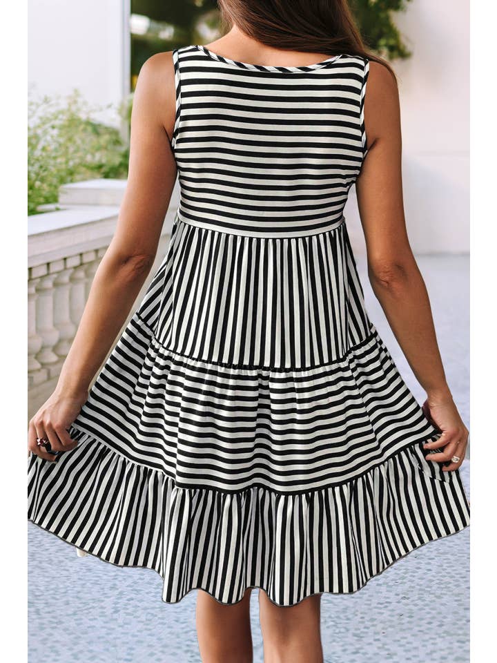 Little Daisy Closet - Wholesale Dress - Women's - LDC Stripe U Neck Sleeveless Loose Fit Mini Dress