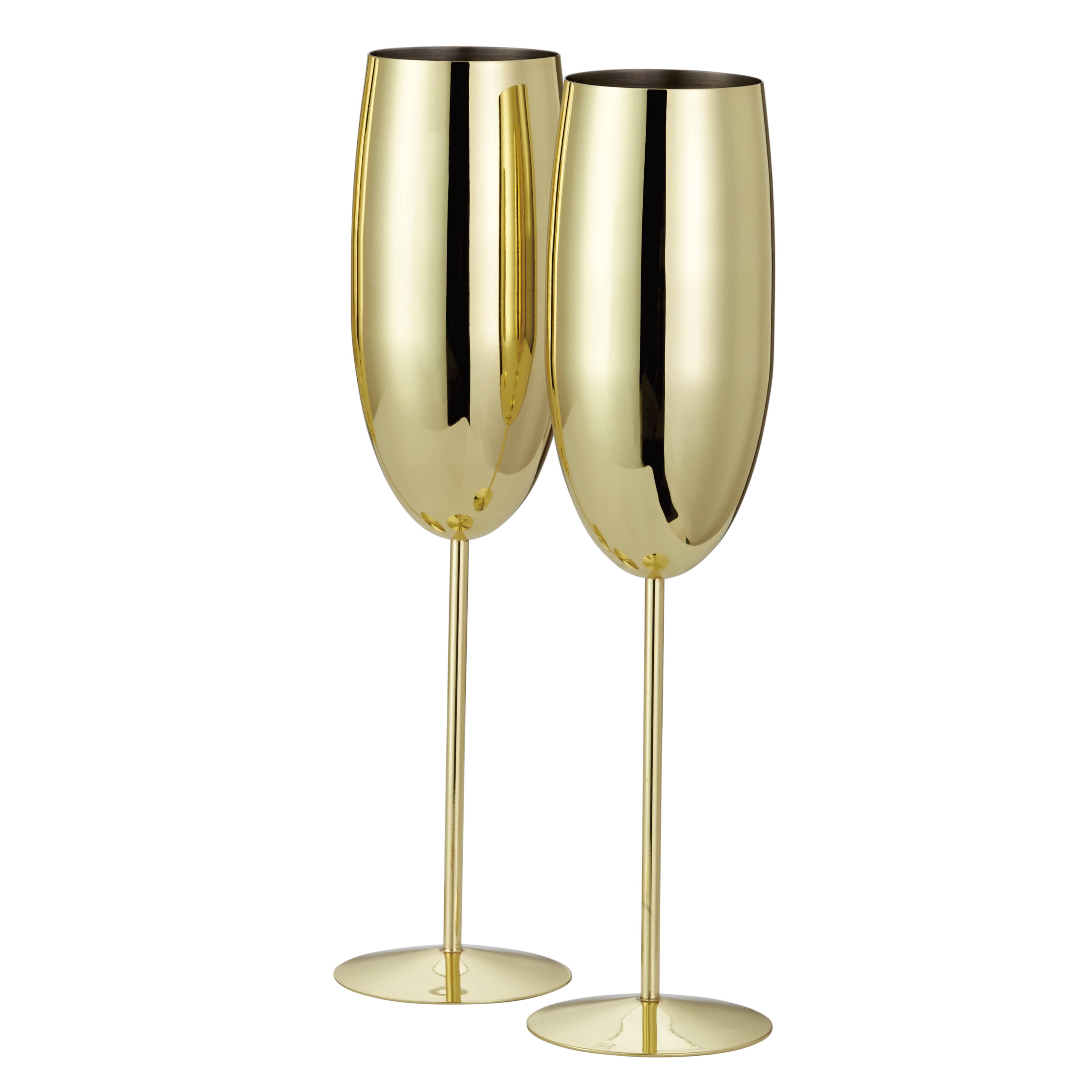 Oak & Steel – wholesale Champagne flute – 2 Stainless Steel Gold Champagne Flutes (280ml)4