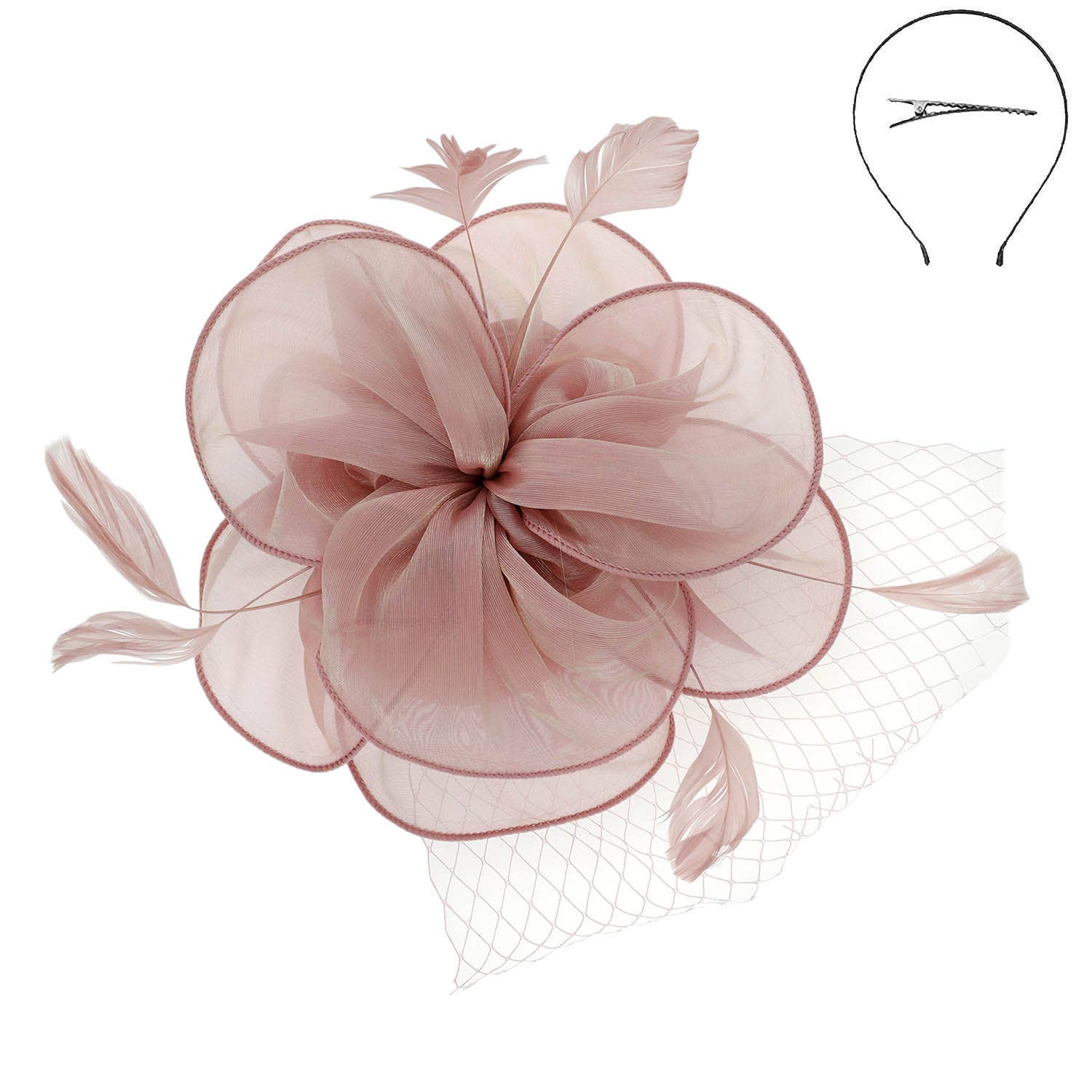 SP Sophia Collection - Wholesale Fascinator Hat - Women's - Baby Feathers & Flower w/ Netted Mesh Fascinator w/ Headband9