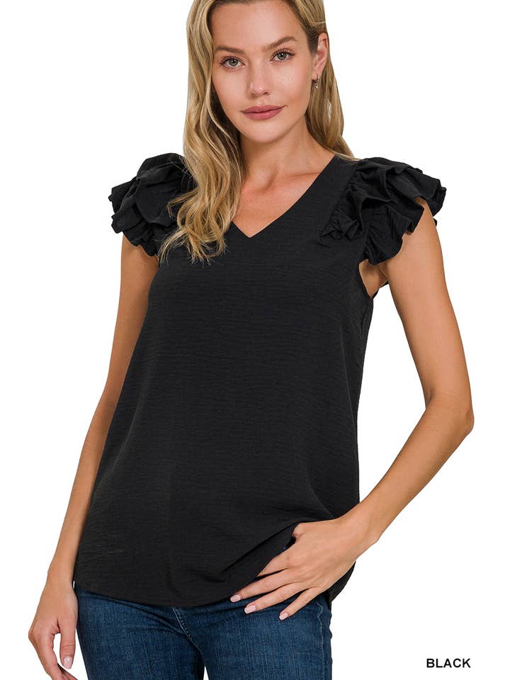 42POPS - Wholesale Blouse - Women's - ",,._ SI-25823 Airflow Tiered Ruffle Sleeve Top
