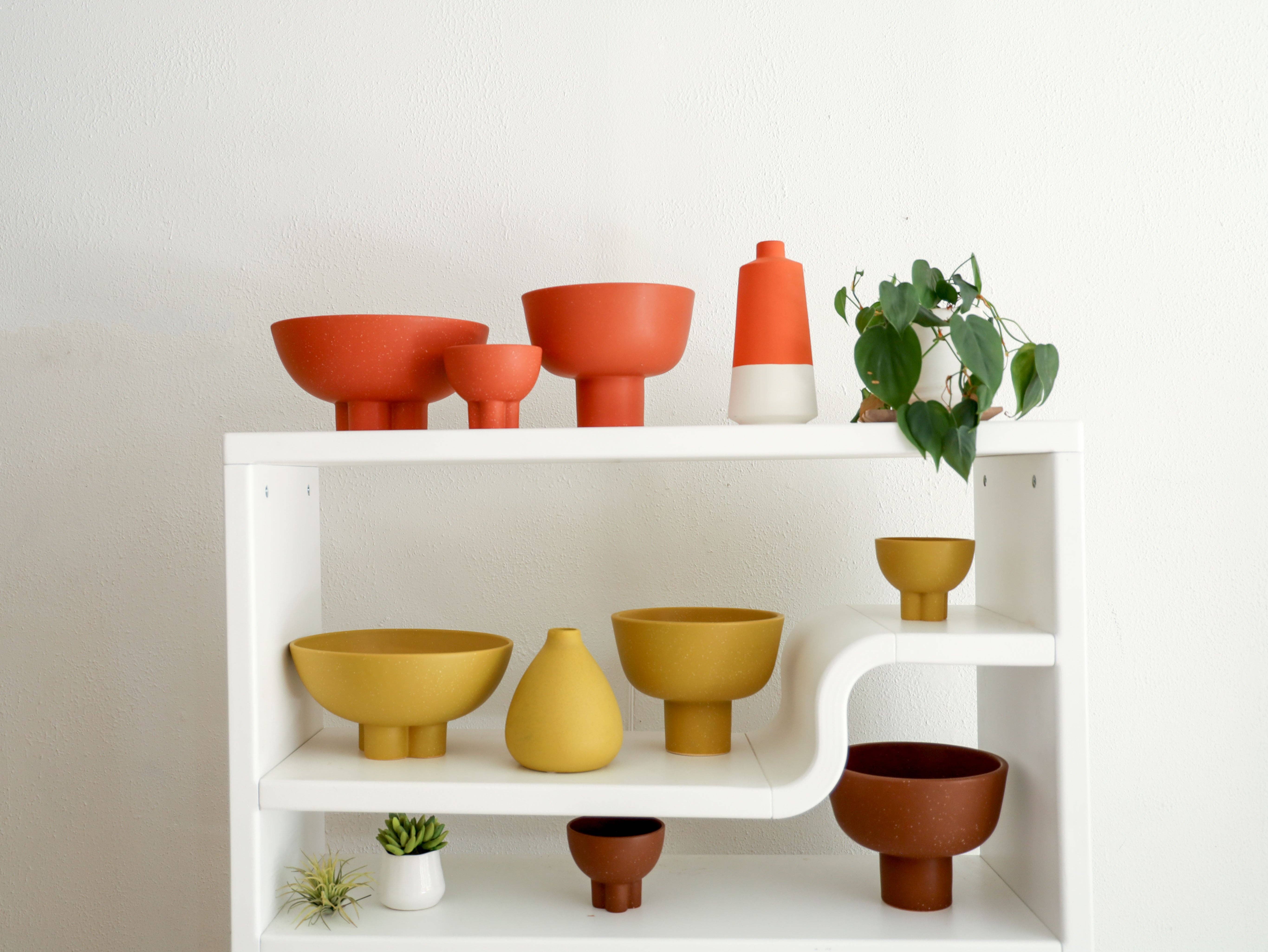 MARMEDA - Wholesale Decorative Plate/Dish/Bowl - Large Speckled Orange Compote Bowl- Modern Southwestern3