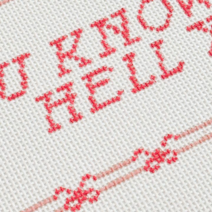 Cotswold Co Designs – wholesale Embroidery/cross-stitch supplies – Cheeky Saying Bow Needlepoint Canvas 13 Mesh 10x6”