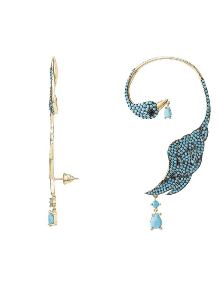 Bird Of Paradise Ear Climber Turquoise Gold Left for wholesale by Latelita