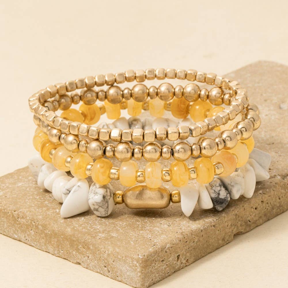 Anarchy Street - Wholesale Beaded Bracelet - Metallic And Chip Stone Mixed Beaded Bracelet Set2