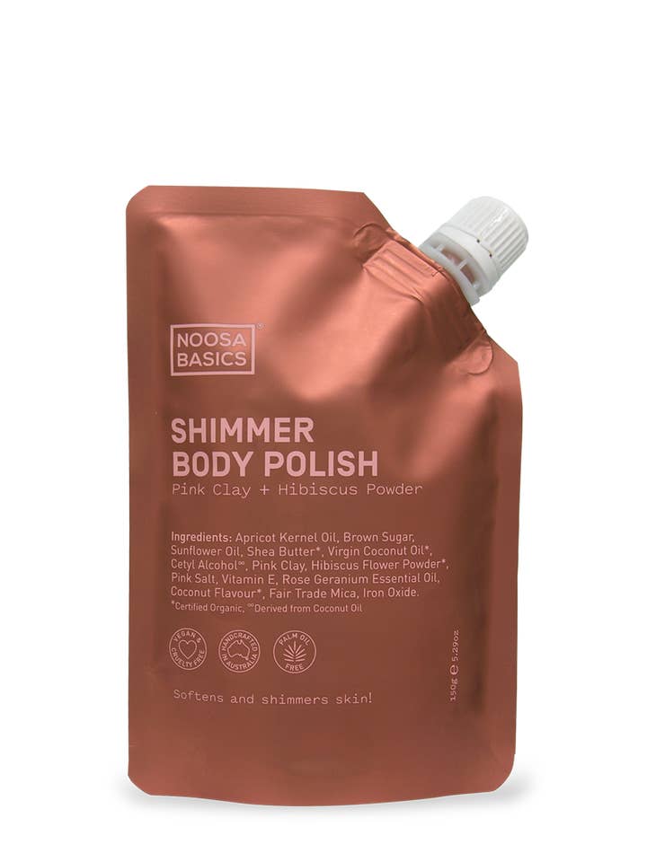 Shimmer Body Polish Pink Clay+Hibiscus poeder voor wholesale door Noosa Basics