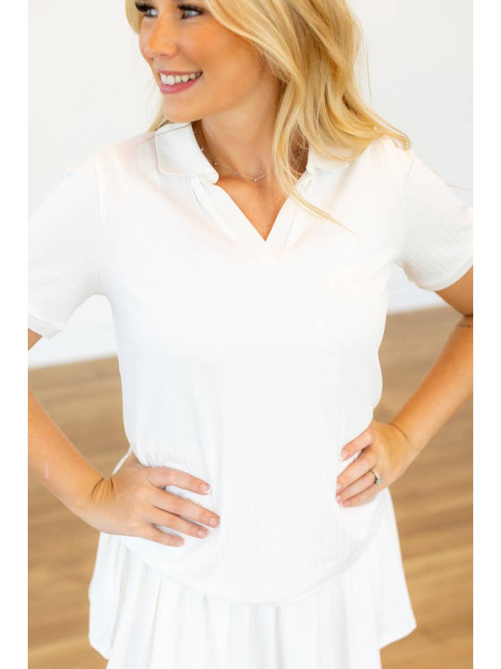 Blanc Haut Polo en Maille Côtelée, Blanc en vente sur Faire1