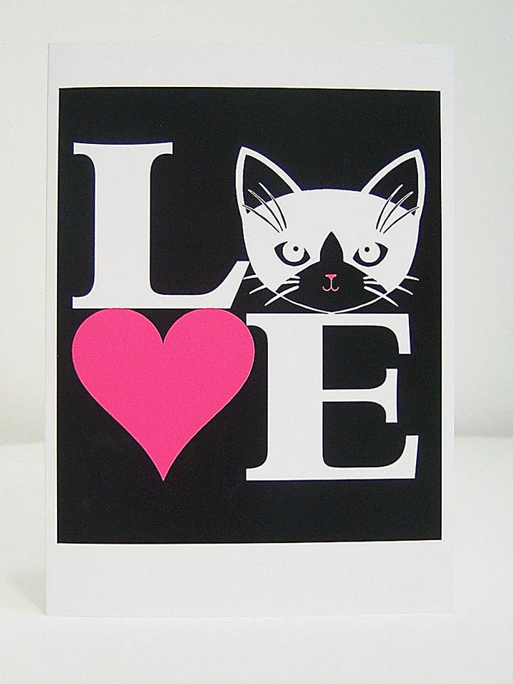 Love Cats in White and Fuchsia Blank Greeting Card for wholesale by Cathy Peng Art & Design