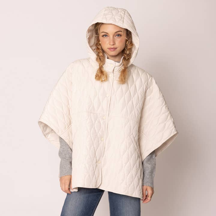 Fashion City - Wholesale Poncho – Women's - Quilted Padded Hoodie Poncho Cape12