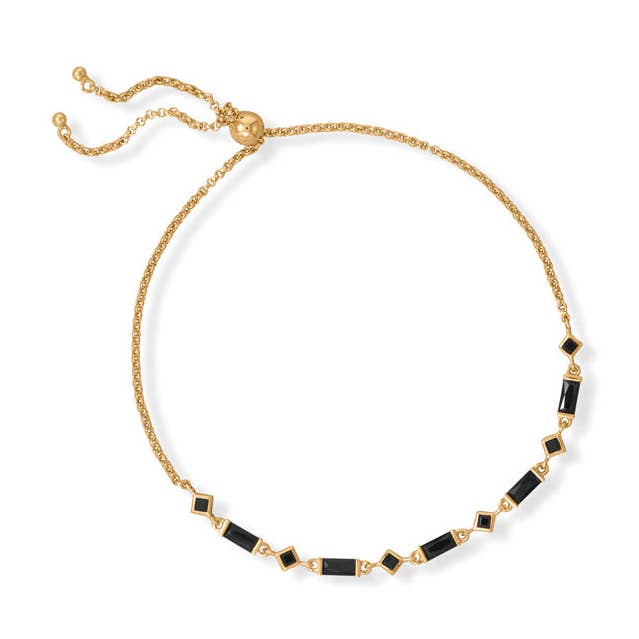 Silver Stars Collection - Wholesale Beaded bracelet - 14 Karat Gold Plated Black CZ Bolo Bracelet0