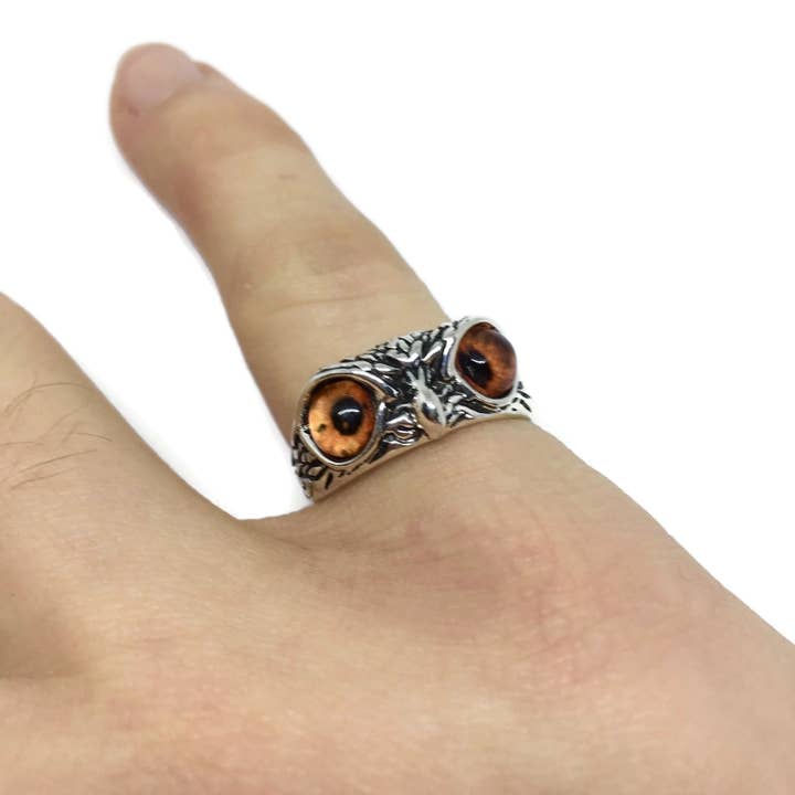 Gifts From The Crypt – wholesale Cocktail/statement ring – Wise Owl Adjustable Ring | Bird Animal Eyes Gothic Nature