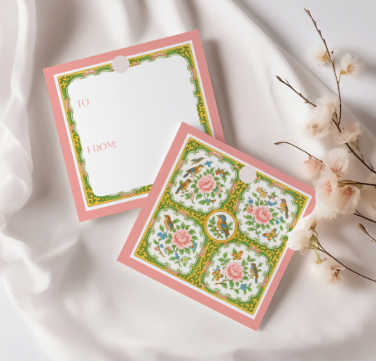 Design Carolinas - Vente Étiquette cadeau - Ensemble d'étiquettes-cadeaux carrées ou rondes Médaillon Rose Antique2