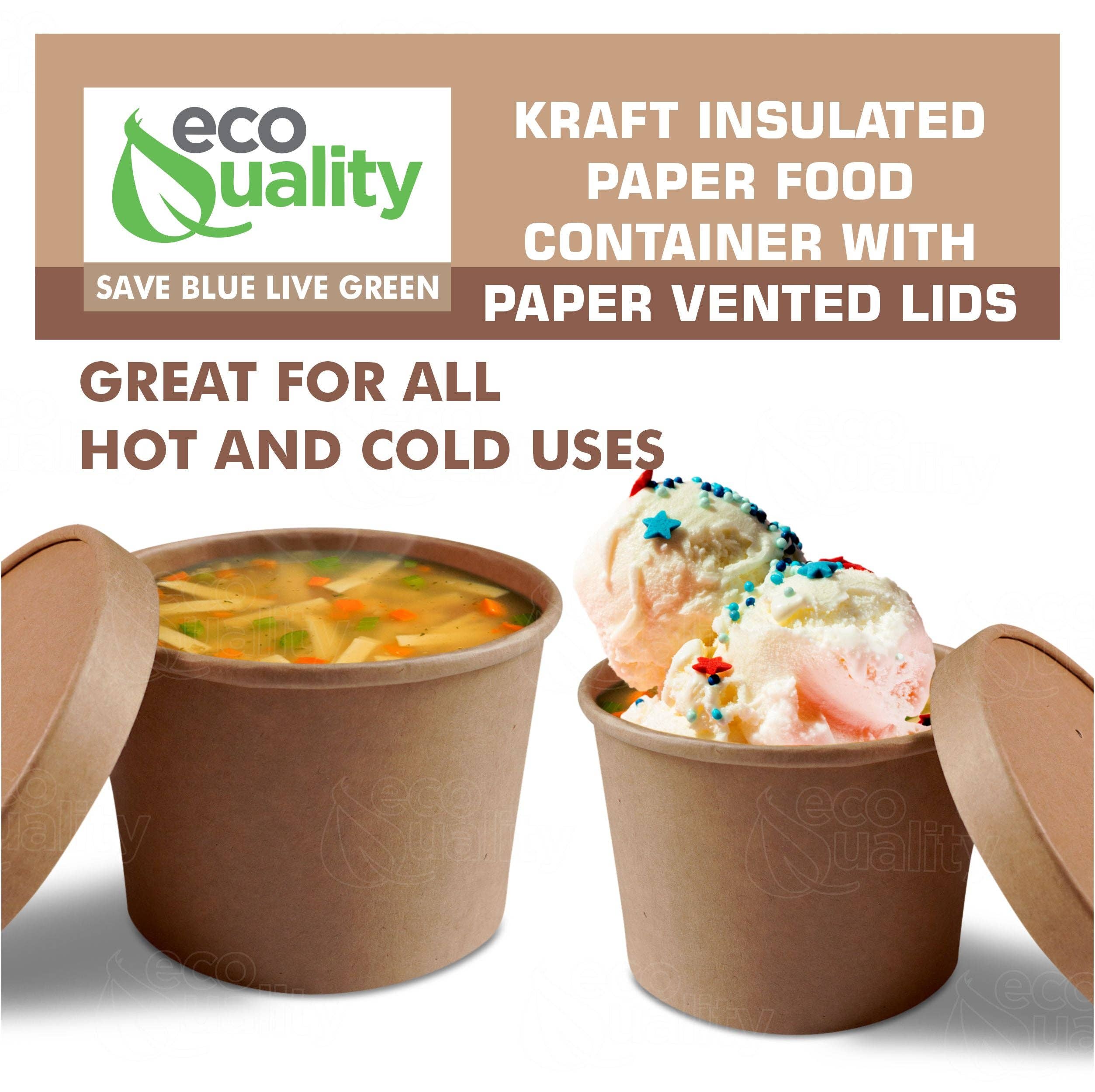 EcoQuality – wholesale Food storage container – 16oz Disposable Kraft Paper Food Soup Cup w/Paper Vented Lid5