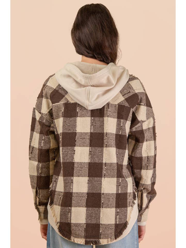 VERY J - Wholesale Jacket - Women's - NT12253-Oversized Flannel Hooded Button Down Jacket15