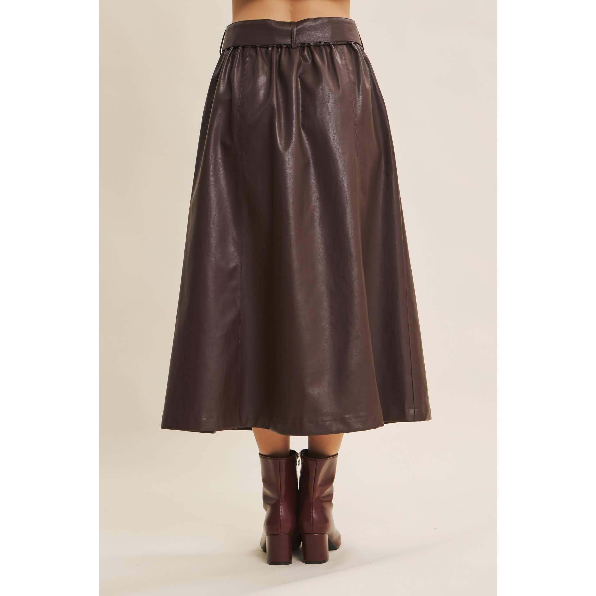 in february - Wholesale Skirt - Women's - SOPHISTICATED VEGAN FAUX LEATHER BELTED MIDI SKIRT2