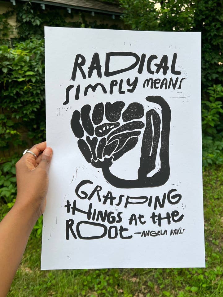 Original Linocut Block Print, 'roots' for wholesale by Pretty In Ink Press