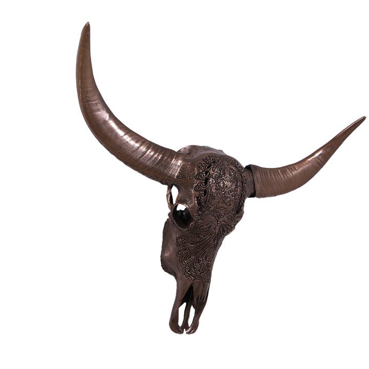 LM Treasures - Wholesale Wall Accent - Bronze Bull Skull Life Size Statue