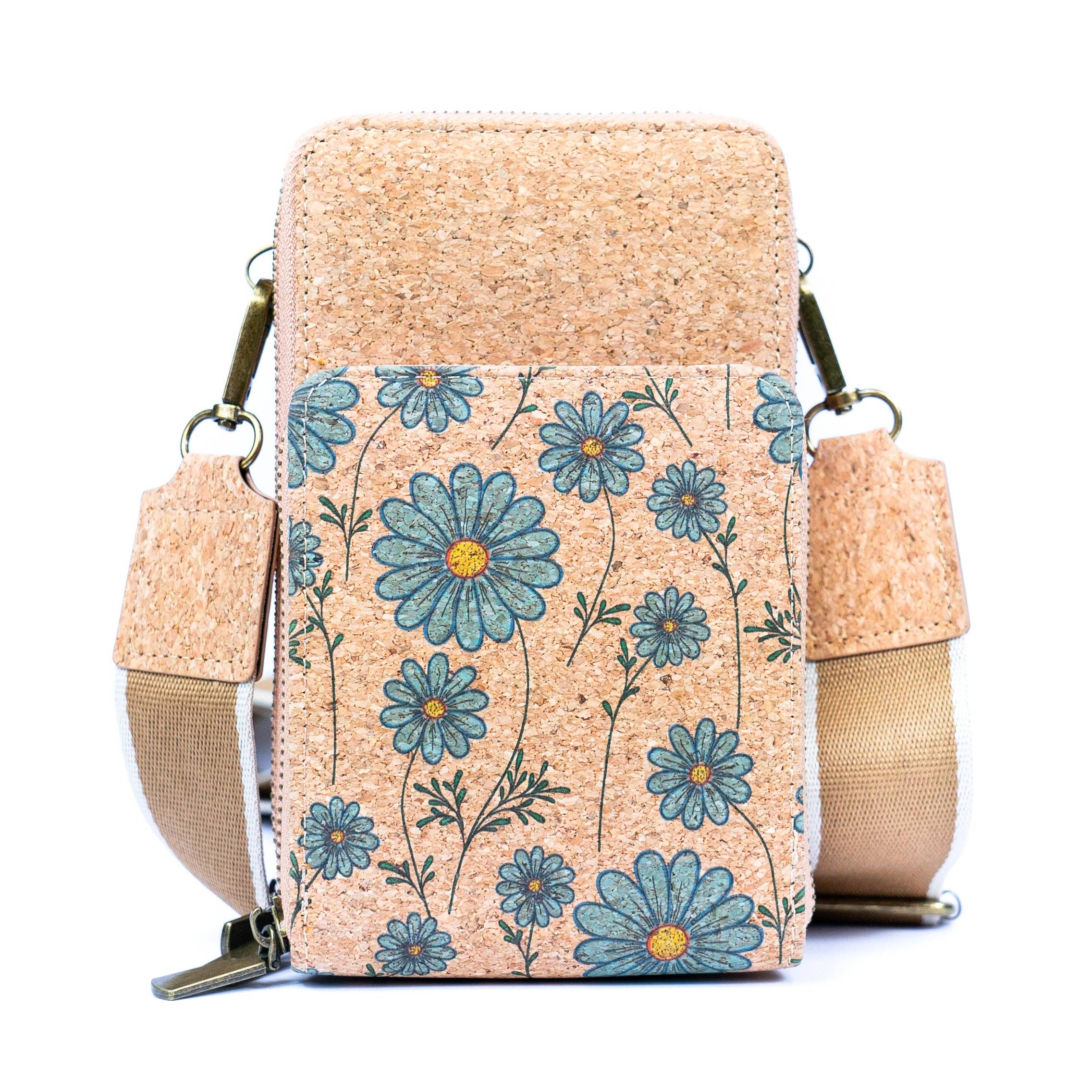 Meninas Bonitas Cork - Wholesale Crossbody Bag - Women's - Natural Cork Women's Crossbody Phone Bag with Triple Zipper Design BAG-23110