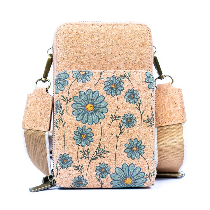 Meninas Bonitas Cork - Wholesale Crossbody Bag - Women's - Natural Cork Women's Crossbody Phone Bag with Triple Zipper Design BAG-2311