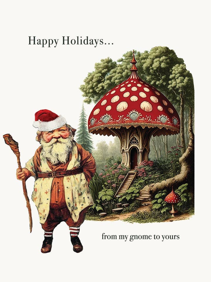 Joyeuses Fêtes de mon gnome au vôtre• Carte de vœux A-2 pour la vente par P. Flynn Design / Phun House