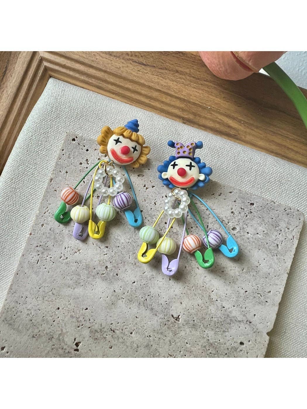 Multicolor Earwish - Colorful Circus Clown Earrings for wholesale on Faire3