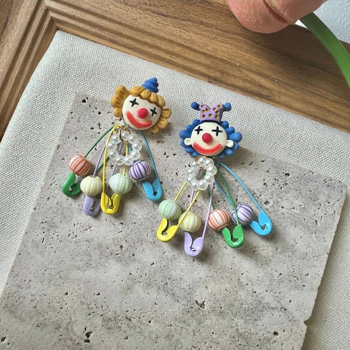Multicolor Earwish - Colorful Circus Clown Earrings for wholesale on Faire3