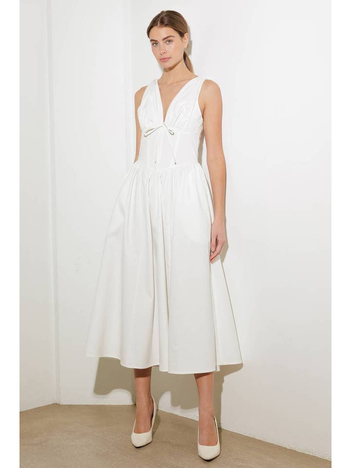 White A solid woven midi dress - FD1330-W for wholesale on Faire