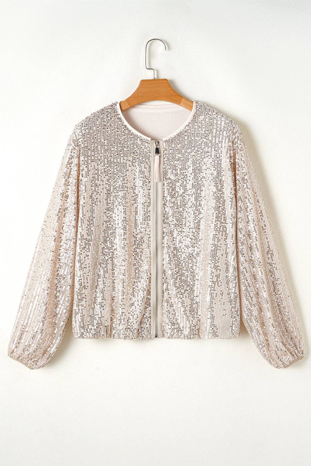 FASHION BLVD - Wholesale Jacket - Women's - FB Sequin Round Neck Long Sleeve Zip Up Jacket4