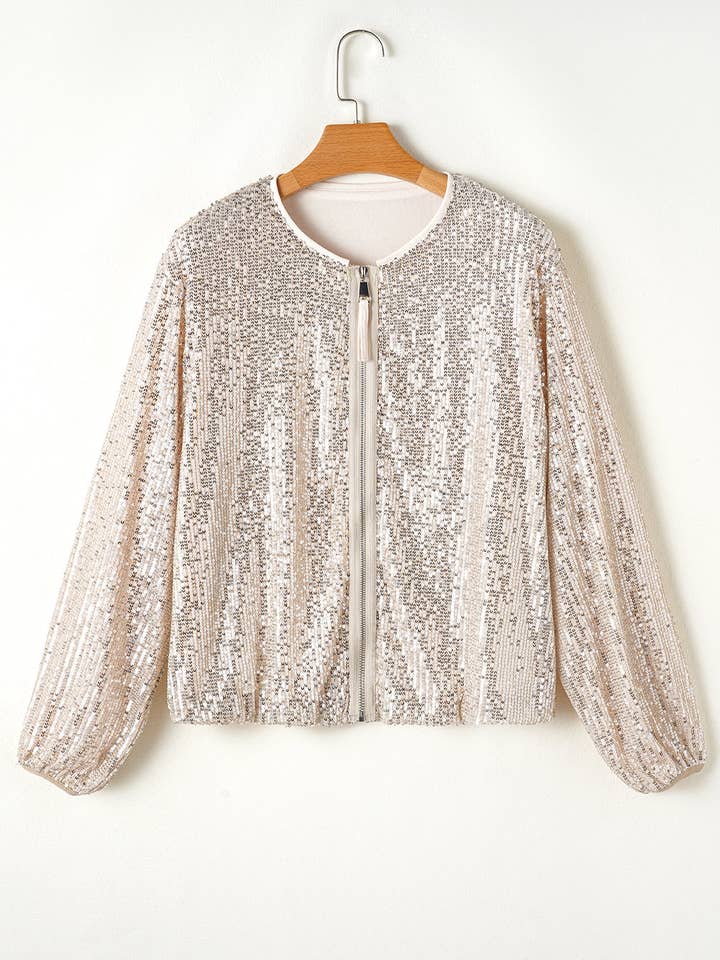 FASHION BLVD - Wholesale Jacket - Women's - FB Sequin Round Neck Long Sleeve Zip Up Jacket4