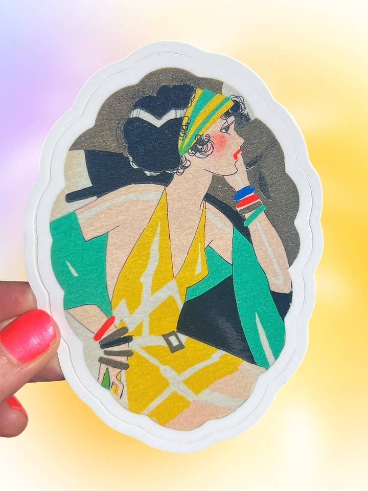 Art Deco Babe with Bangles STICKER for wholesale by Astral Weekend