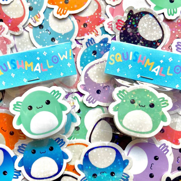 Hollandaize Art - Wholesale Sticker - Mini Axolotl Squishmallow Sparkle Stickers
