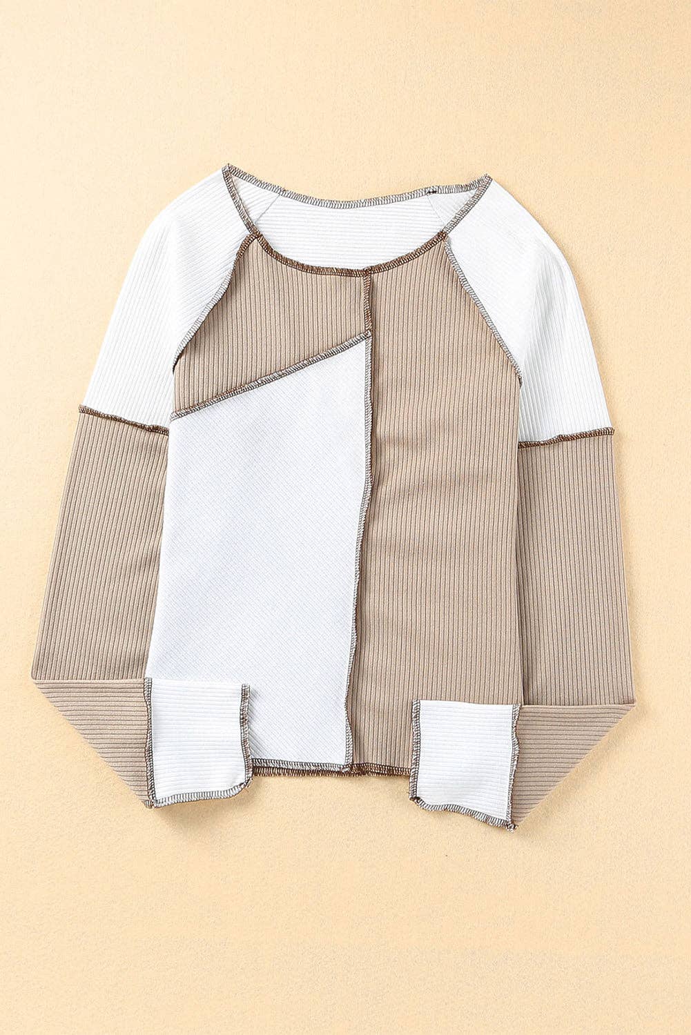 Lovesoft - Wholesale Knit Top - Women's - Irregular Color Block Seaming Trim Rib Knit Top25